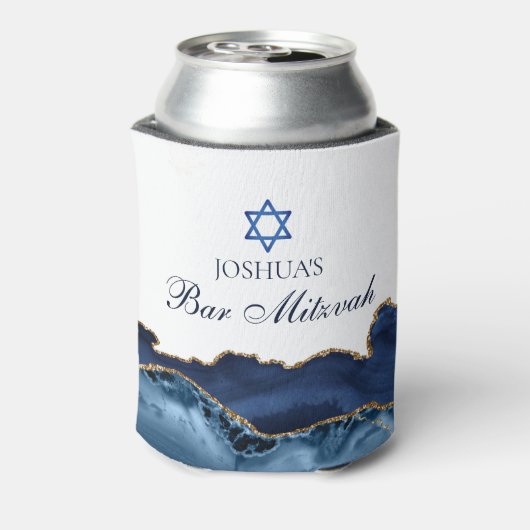 バーカスタム（ユダヤ教の）バル・ミツバーパーティーネイビーブルー金ゴールドアゲート 缶クーラー (缶裏面)
