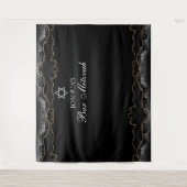 バーカスタム(ユダヤ教の)バル・ミツバーパーティーブラック金ゴールドフォトブース タペストリー (正面)