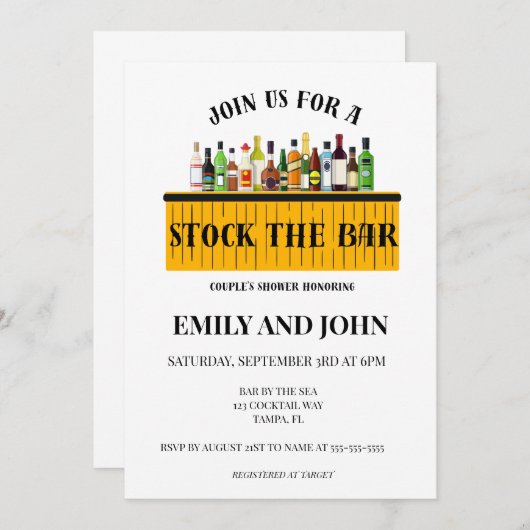 バーカップルのシャワーを予約する 招待状 (正面/裏面)