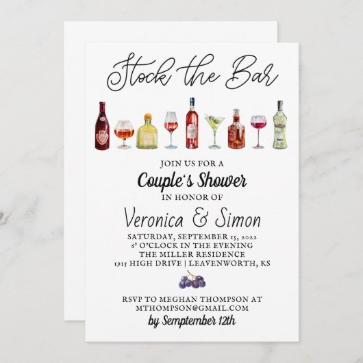 バーカップルのシャワーを蓄える 招待状 (正面/裏面)