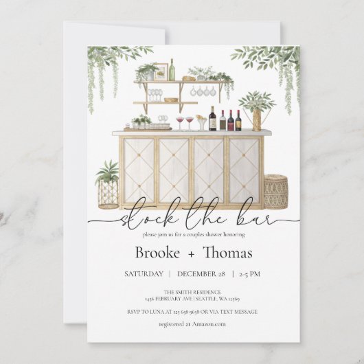 バーカップルのシャワー招待状をストック 招待状 (正面)