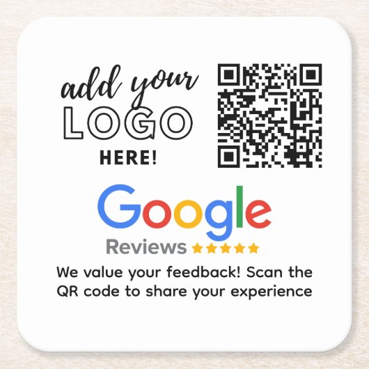 バーカフェレストランコーヒーショップのGOOGLEレビュー スクエアペーパーコースター (正面)