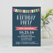 バーカラフルナーズダークネイビーブルーバースデーパーティー 招待状 (スタンド正面)