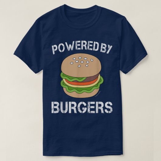 バーガおもしろいーを搭載したバーガー  Tシャツ (デザイン正面)