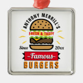 バーガおもしろいース名前をカスタムするオーナメント メタルオーナメント (正面)