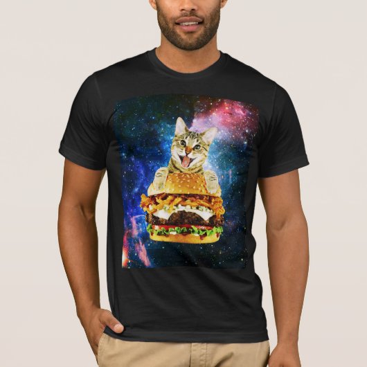 バーガおもしろいー猫宇宙 Tシャツ (正面)