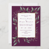 バーガエレガントンドグリーンリーフ金ゴールド結婚ズ 招待状 (正面)