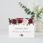 バーガニー·フローラ·ブリデスメイド·サンキューカード インビテーションポストカード (スタンド正面)