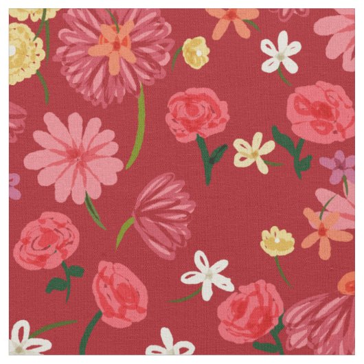 バーガンかわいらしディ赤に小柄な花柄 ファブリック (クローズアップ)