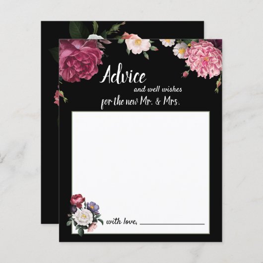 バーガンエレガントディとピンクの花のアドバイスカード (正面/裏面)