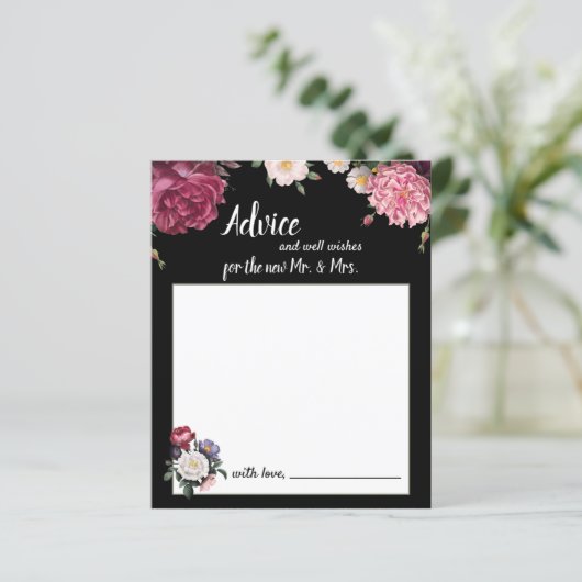 バーガンエレガントディとピンクの花のアドバイスカード (スタンド正面)