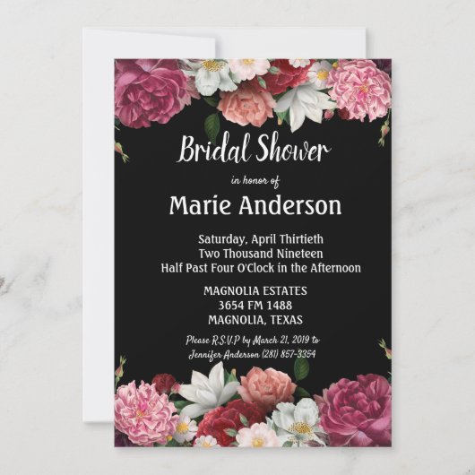 バーガンエレガントディとピンクの花のブライダルシャワー (正面)