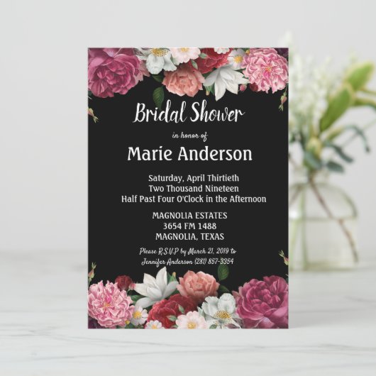 バーガンエレガントディとピンクの花のブライダルシャワー (スタンド正面)