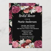 バーガンエレガントディとピンクの花のブライダルシャワー (正面/裏面)