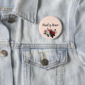 バーガンエレガントディとピンクの花のメイド・オブ・オーナー(花嫁付き添い人) 缶バッジ (インサイチュ)