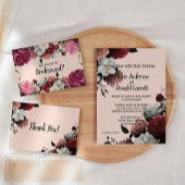 バーガンエレガントディとピンクの花の招待状 招待状