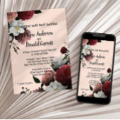 バーガンエレガントディとピンクの花の招待状 招待状