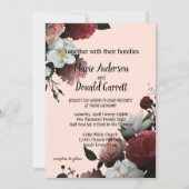 バーガンエレガントディとピンクの花の招待状 招待状 (正面)