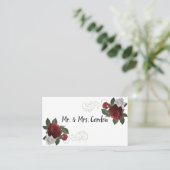 バーガンエレガントディとピンクの花エスコートカード プレイスカード (スタンド正面)