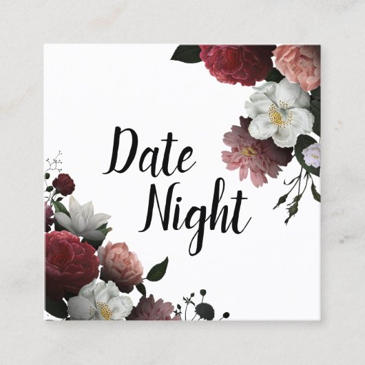 バーガンエレガントディとピンクの花デイトナイトカード スクエア名刺 (正面)
