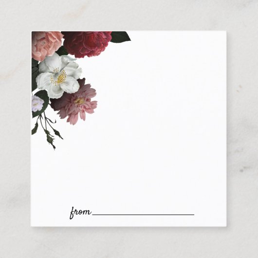 バーガンエレガントディとピンクの花デイトナイトカード スクエア名刺 (裏面)