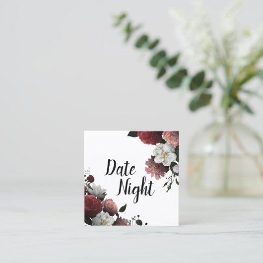 バーガンエレガントディとピンクの花デイトナイトカード スクエア名刺 (スタンド正面)