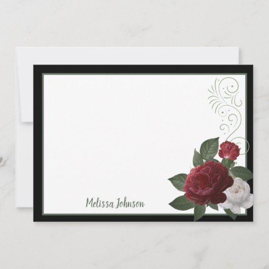 バーガンエレガントディとピンクフローラパーソナライズされた ノートカード (正面)