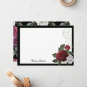 バーガンエレガントディとピンクフローラパーソナライズされた ノートカード (正面/裏面インサイチュ)