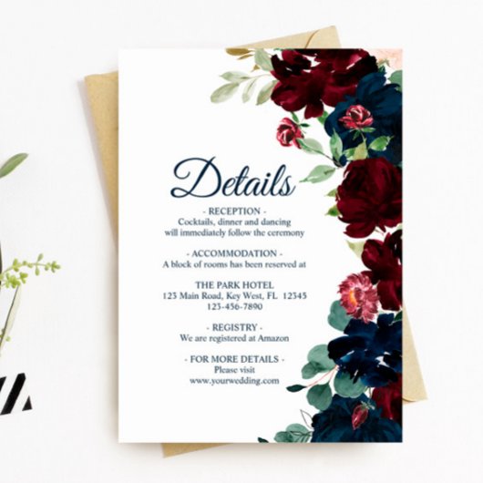 バーガンエレガントディと海軍の詳細エンクロージャカード エンクロージャーカード