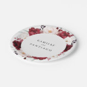 バーガンエレガントディと赤面ピンクフローラ結婚ズ ペーパープレート (アングル)