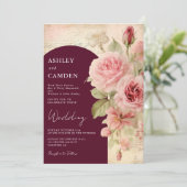 バーガンエレガントディと赤面ピンク結婚ズ 招待状 (スタンド正面)