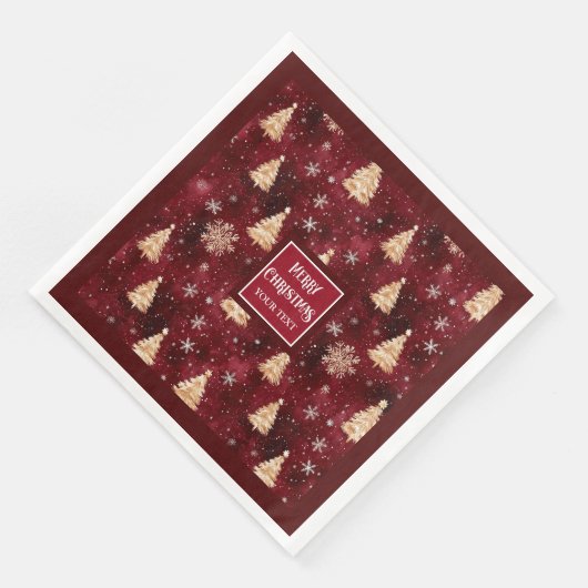 バーガンエレガントディと金ゴールドのクリスマスツリーのナプキン (コーナー)