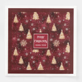 バーガンエレガントディと金ゴールドのクリスマスツリーのナプキン (正面)