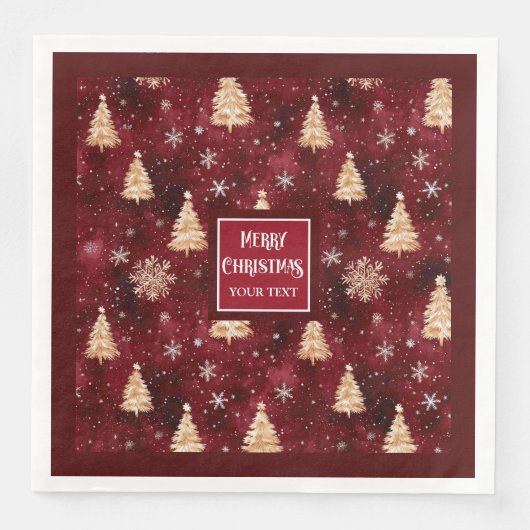 バーガンエレガントディと金ゴールドのクリスマスツリーのナプキン (正面)