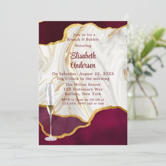 バーガンエレガントディと金ゴールドアゲートブランチ&バブリー 招待状 (スタンド正面)