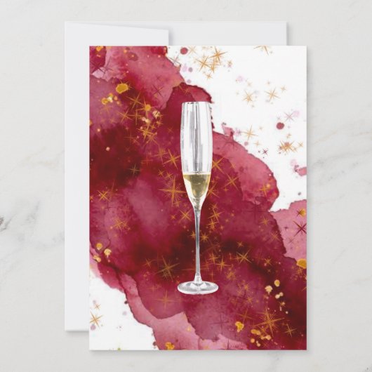 バーガンエレガントディと金ゴールドアゲートブランチ&バブリー 招待状 (裏面)