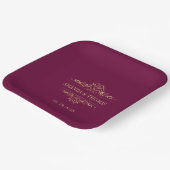 バーガンエレガントディパーソナライズされたフレ結婚ーム ペーパープレート (傾斜あり)