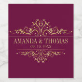 バーガンエレガントディパーソナライズされたフレ結婚ーム ワインラベル (シングルラベル)