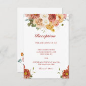 バーガンエレガントディフローラウェディングレセプションカード 招待状 (正面/裏面)