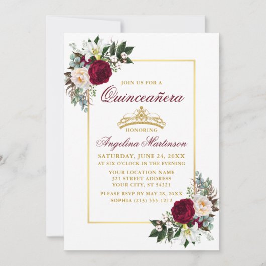 バーガンエレガントディフローラグリーンリーキンセアニェラ金ゴールド 招待状 (正面)