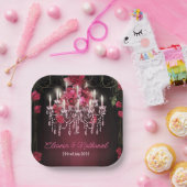 バーガンエレガントディフローラバラシャンデリア結婚ズ ペーパープレート (パーティー)