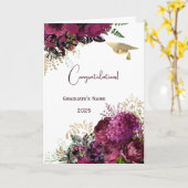 バーガンエレガントディフローラパーソナライズされた卒業 カード (黄色い花)