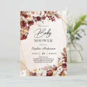 バーガンエレガントディフローラベビーシャワー招待状 招待状 (スタンド正面)