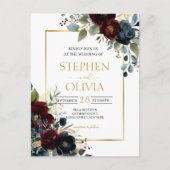 バーガンエレガントディフローラ開花と緑結婚の インビテーションポストカード (正面)