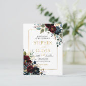 バーガンエレガントディフローラ開花と緑結婚の インビテーションポストカード (スタンド正面)