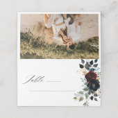 バーガンエレガントディフローラ開花と緑結婚の プレイスカード (外部開封)