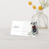 バーガンエレガントディフローラ開花と緑結婚の プレイスカード (正面)