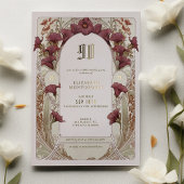 バーガンエレガントディフローラ90thバースデーパーティーフォイル 箔招待状