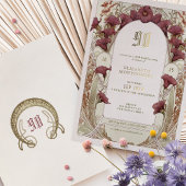 バーガンエレガントディフローラ90thバースデーパーティーフォイル 箔招待状