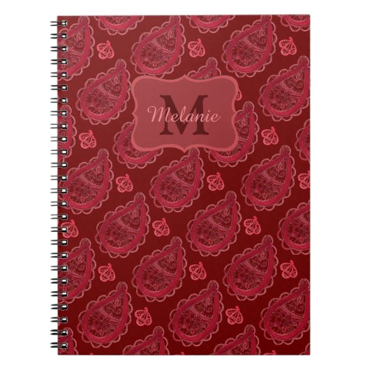 バーガンエレガントディペイズリーパタパーソナライズされたーン ノートブック (正面)
